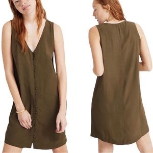 Madewell Heather Button Front Dress Green Tank Shift Dress J2211